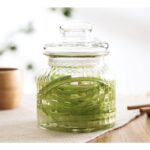 βάζο γυάλινο με καπάκι, γυάλινο βάζο 650ml, βάζο αποθήκευσης τροφίμων, βάζο για καφέ, βάζο για ζάχαρη, βάζο για μπαχαρικά, γυάλινο δοχείο κουζίνας, ριγέ βάζο, FY105SY, VIOSARP, 5206753040088
