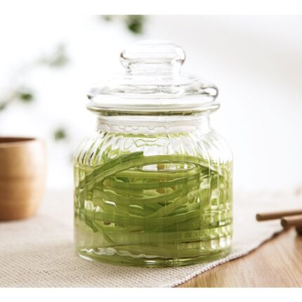 βάζο γυάλινο με καπάκι, γυάλινο βάζο 650ml, βάζο αποθήκευσης τροφίμων, βάζο για καφέ, βάζο για ζάχαρη, βάζο για μπαχαρικά, γυάλινο δοχείο κουζίνας, ριγέ βάζο, FY105SY, VIOSARP, 5206753040088