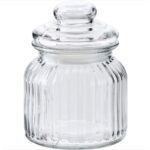 βάζο γυάλινο με καπάκι, γυάλινο βάζο 650ml, βάζο αποθήκευσης τροφίμων, βάζο για καφέ, βάζο για ζάχαρη, βάζο για μπαχαρικά, γυάλινο δοχείο κουζίνας, ριγέ βάζο, FY105SY, VIOSARP, 5206753040088