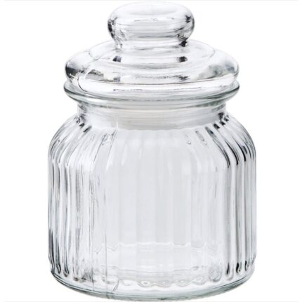 βάζο γυάλινο με καπάκι, γυάλινο βάζο 650ml, βάζο αποθήκευσης τροφίμων, βάζο για καφέ, βάζο για ζάχαρη, βάζο για μπαχαρικά, γυάλινο δοχείο κουζίνας, ριγέ βάζο, FY105SY, VIOSARP, 5206753040088