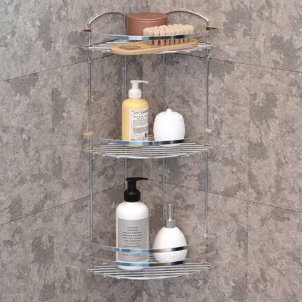 εταζέρα ανοξείδωτη μπάνιου, γωνιακή εταζέρα SS304, ράφι μπάνιου inox 3 θέσεων, εταζέρα ματ, corner shelf stainless steel, εταζέρα μπάνιου 3 θέσεων, ράφι γωνιακό μπάνιου, αξεσουάρ μπάνιου, εταζέρα VIOSARP, ανοξείδωτη εταζέρα κουζίνας.