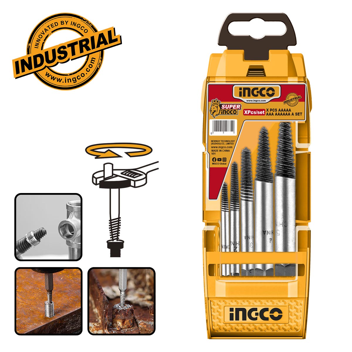 ASE008-1 εξωλκείς βιδών σετ, εξωλκείς 3-18mm, εργαλεία αφαίρεσης βιδών, εξωλκείς μετάλλου, ASE008, σετ 5 τεμαχίων, εργαλεία χειρός