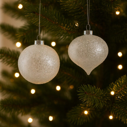 Γυάλινη Μπάλα Διαφανής με Γκλίτερ – Σετ 4τμχ, 10cm (2 Σχήματα)