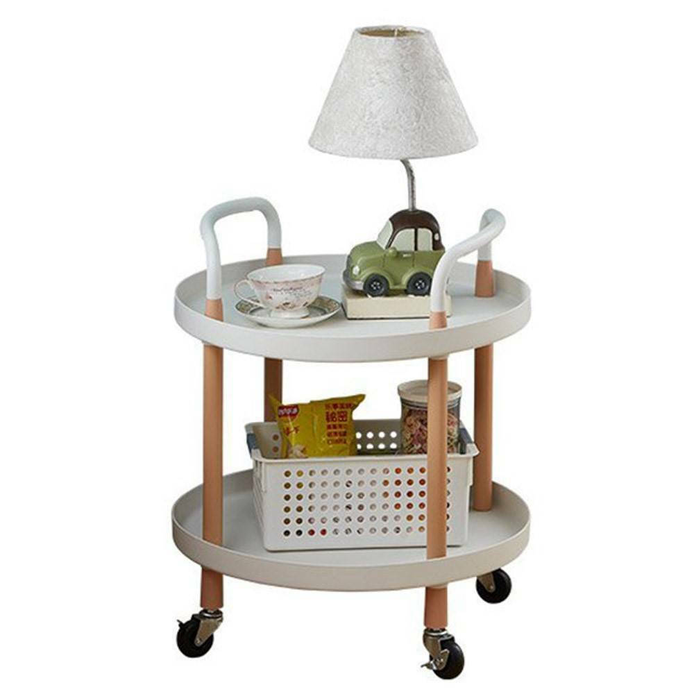 Στρογγυλό Βοηθητικό Τραπεζάκι Μεταλλικό με Ρόδες Λευκό / Φυσικό Μ48xΠ48xΥ51.5εκ. - Image 3