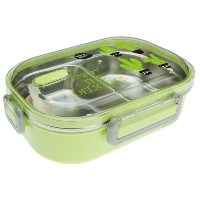 ΦΑΓΗΤΟΔΟΧΕΙΟ ΑΝΟΞΕΙΔΩΤΟ LUNCH BOX ΟΡΘΟΓΩΝΙΟ ΜΕ ΧΩΡΙΣΜΑ ΚΑΙ ΚΟΥΤΑΛΙ ΧΡΩΜΑΤΙΣΤΟ ΣΧΕΔΙΟ 720ΜL 21x15x6,5cm VIOSARP