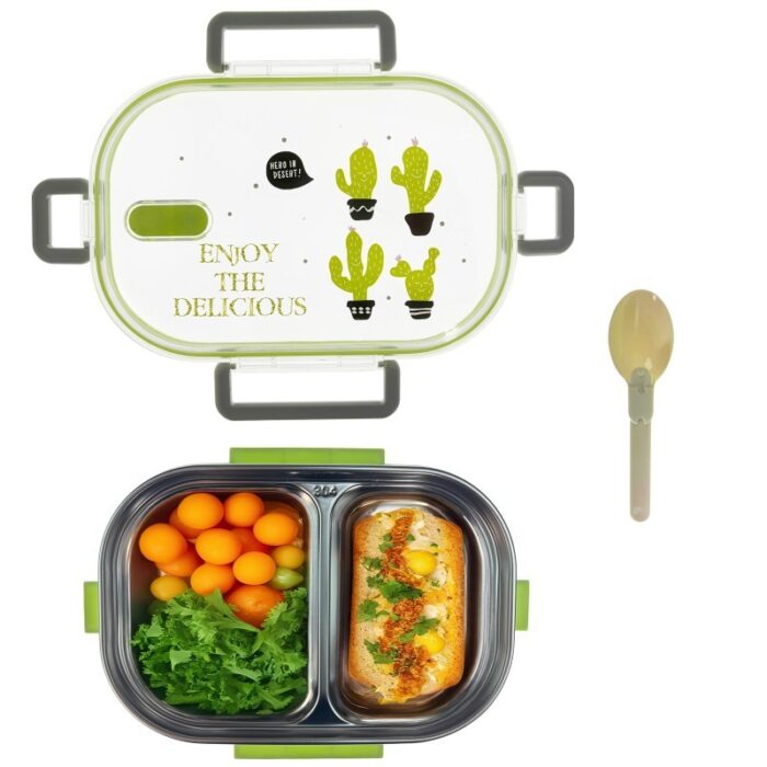 ΦΑΓΗΤΟΔΟΧΕΙΟ ΑΝΟΞΕΙΔΩΤΟ LUNCH BOX ΟΡΘΟΓΩΝΙΟ ΜΕ ΧΩΡΙΣΜΑ ΚΑΙ ΚΟΥΤΑΛΙ ΧΡΩΜΑΤΙΣΤΟ ΣΧΕΔΙΟ 720ΜL 21x15x6,5cm VIOSARP