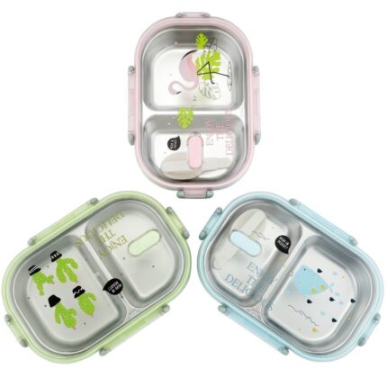 ΦΑΓΗΤΟΔΟΧΕΙΟ ΑΝΟΞΕΙΔΩΤΟ LUNCH BOX ΟΡΘΟΓΩΝΙΟ ΜΕ ΧΩΡΙΣΜΑ ΚΑΙ ΚΟΥΤΑΛΙ ΧΡΩΜΑΤΙΣΤΟ ΣΧΕΔΙΟ 720ΜL 21x15x6,5cm VIOSARP