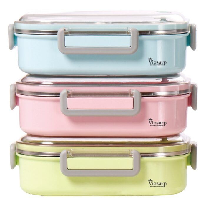 ΦΑΓΗΤΟΔΟΧΕΙΟ ΑΝΟΞΕΙΔΩΤΟ LUNCH BOX ΟΡΘΟΓΩΝΙΟ ΜΕ ΧΩΡΙΣΜΑ ΚΑΙ ΚΟΥΤΑΛΙ ΧΡΩΜΑΤΙΣΤΟ ΣΧΕΔΙΟ 720ΜL 21x15x6,5cm VIOSARP
