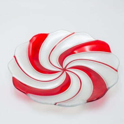 Πιατέλα Candy Στρογγυλή Ασημί–Κόκκινο – Γυάλινη Διακοσμητική (31.5 cm)