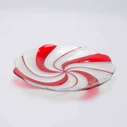 Πιατέλα Candy Στρογγυλή Ασημί Κόκκινο 23.5cm – Διακοσμητική Γυάλινη