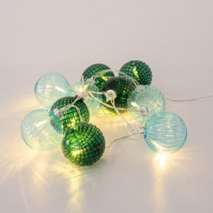 Σειρά 10 LED Πράσινες Γυάλινες Μπάλες Φ6cm – Μετασχηματιστής 4.5V, Θερμό Λευκό, IP44