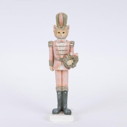 Διακοσμητική Γάτα Στρατιώτης Ροζ – Πολυρεζίν 6.5x5x23 cm