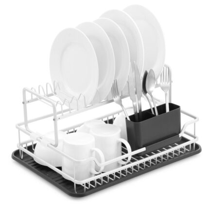 🧺 ΠΙΑΤΟΘΗΚΗ ΑΛΟΥΜΙΝΙΟΥ ΔΙΩΡΟΦΗ ΜΕ ΠΛΑΣΤΙΚΟ ΔΙΣΚΟ 43×32×30 cm (W6696-24) Οργανώστε τον χώρο της κουζίνας σας με στυλ και πρακτικότητα! Η διώροφη πιατοθήκη αλουμινίου W6696-24 είναι η ιδανική λύση για να στεγνώνετε πιάτα, ποτήρια και μαχαιροπήρουνα εύκολα και τακτοποιημένα. Η ανθεκτική αλουμινένια κατασκευή της εξασφαλίζει σταθερότητα και αντοχή στη φθορά και τη σκουριά, ενώ ο πλαστικός δίσκος συλλογής νερού στη βάση προστατεύει τον πάγκο σας από υγρασία και λεκέδες. Η διώροφη σχεδίαση εξοικονομεί πολύτιμο χώρο, επιτρέποντάς σας να εκμεταλλευτείτε το ύψος της πιατοθήκης, διαχωρίζοντας τα πιάτα από τα ποτήρια και τα σκεύη. Το κομψό, μοντέρνο design της ταιριάζει σε κάθε κουζίνα, από κλασική έως σύγχρονη.