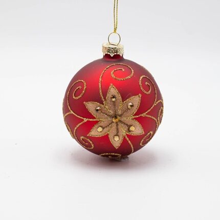 ΓΥΑΛΙΝΗ ΜΠΑΛΑ ΚΟΚΚΙΝΗ ΜΕ ΧΡΥΣΟ ΛΟΥΛΟΥΔΙ ΣΕΤ 4ΤΜΧ 8cm