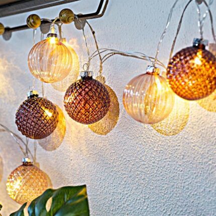 Σειρά 10 LED Ροζ Γυάλινες Μπάλες Φ6cm – Μετασχηματιστής 4.5V, Θερμό Λευκό, IP44