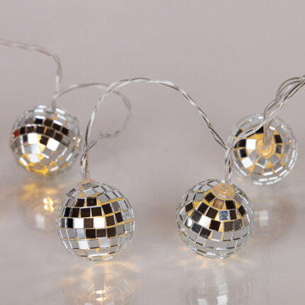 Σειρά 10 LED με Disco Μπαλίτσες – Θερμό Λευκό, Μπαταρίας, Χρονοδιακόπτης