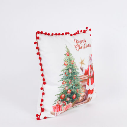 Μαξιλάρι Άη Βασίλης με Πον Πον 40x40cm – Χριστουγεννιάτικο Διακοσμητικό