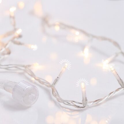 Σειρά 300 FLASH LED σε θερμό λευκό με διάφανο καλώδιο, 31V μετασχηματιστή, επεκτάσεις έως 3 σετ και προστασία IP44. Ιδανική για χριστουγεννιάτικη διακόσμηση.