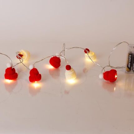 Σειρά 10 LED με Υφασμάτινα Σκουφάκια – Θερμό Λευκό, Μπαταρίας, Χρονοδιακόπτης