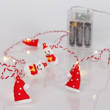 Χριστουγεννιάτικη σειρά 20 Mini LED με σκούφο και χιονάνθρωπο, θερμό λευκό φωτισμό, λειτουργία μπαταρίας και χρονοδιακόπτη. Ιδανική για εσωτερική διακόσμηση.