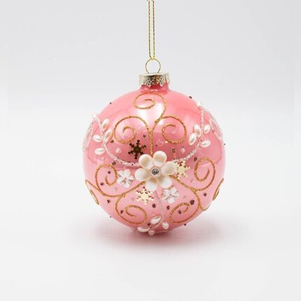 ΓΥΑΛΙΝΗ ΜΠΑΛΑ ΡΟΖ ΜΕ ΛΕΥΚΟ ΠΕΡΛΕ ΛΟΥΛΟΥΔΙ ΣΕΤ 4ΤΜΧ 8cm