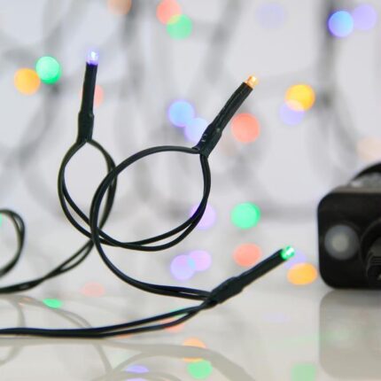 Σειρά 100 LED 3mm – Χρωματιστά, 31V με Μετασχηματιστή, 8 Προγράμματα & Μνήμη, Πράσινο Καλώδιο, IP44