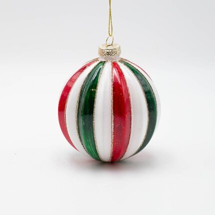 Γυάλινες Μπάλες Candy 10cm Κόκκινο–Πράσινο–Λευκό – Σετ 4τμχ