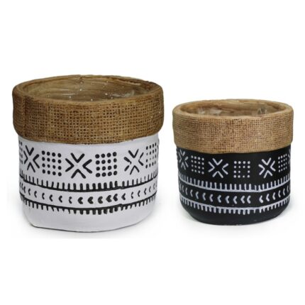 κεραμική γλάστρα ethnic rope, γλάστρα boho 10cm, γλάστρα με υφή σχοινιού, διακοσμητική γλάστρα εσωτερικού χώρου, small ceramic flower pot