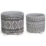 κεραμική γλάστρα ethnic, γλάστρα black white 14cm, γλάστρα boho, διακοσμητική γλάστρα εσωτερικού χώρου, ethnic flower pot