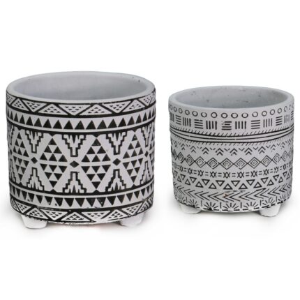 κεραμική γλάστρα ethnic, γλάστρα black white 14cm, γλάστρα boho, διακοσμητική γλάστρα εσωτερικού χώρου, ethnic flower pot