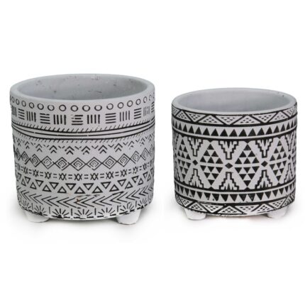 κεραμική γλάστρα ethnic, γλάστρα black white 14cm, γλάστρα boho, διακοσμητική γλάστρα εσωτερικού χώρου, ethnic flower pot