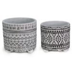 κεραμική γλάστρα ethnic, γλάστρα black white, γλάστρα boho 12cm, διακοσμητική γλάστρα εσωτερικού χώρου, ethnic flower pot