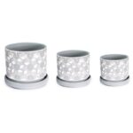 σετ γλάστρες κεραμικές, γλάστρα με πιάτο ρόμβος, γεωμετρική γλάστρα, κεραμικές γλάστρες 3τμχ, No20256