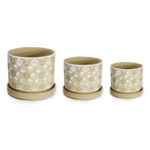 σετ γλάστρες κεραμικές, γλάστρα με πιάτο ρόμβος, γεωμετρική γλάστρα, κεραμικές γλάστρες 3τμχ, No20256