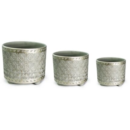 σετ γλάστρες κεραμικές χρυσές, χρυσή γλάστρα, κεραμικές γλάστρες 3τμχ, γλάστρα εσωτερικού χώρου χρυσό, No20232