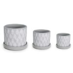 σετ γλάστρες κεραμικές, γλάστρα με πιάτο φυλλαράκι, κεραμικές γλάστρες 3τμχ, botanical flower pots, No20225