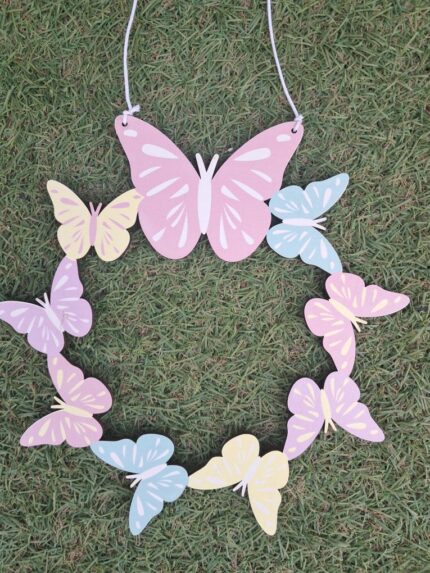στεφάνι πόρτας ανοιξιάτικο 20cm, ξύλινο στεφάνι πεταλούδα, spring door wreath, διακοσμητικό στεφάνι εισόδου, ανοιξιάτικη διακόσμηση