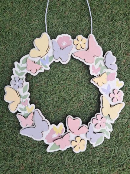 στεφάνι πόρτας ανοιξιάτικο 20cm, ξύλινο στεφάνι με πεταλούδες, spring wreath flowers, διακοσμητικό στεφάνι εισόδου, ανοιξιάτικη διακόσμηση σπιτιού