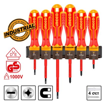 κατσαβίδια ηλεκτρολόγου VDE σετ 6 τεμ, κατσαβίδια S2 μονωμένα, κατσαβίδια ηλεκτρολόγου με βάση τοίχου, εργαλεία VDE 1000V EN60900, επαγγελματικά κατσαβίδια ηλεκτρολόγου μαγνητικά, σετ κατσαβιδιών PH SL VDE