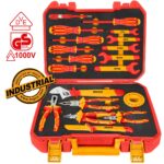 σετ ηλεκτρολόγου VDE, εργαλεία ηλεκτρολόγου 19 τεμ, μονωμένα εργαλεία, VDE 1000V, EN60900, κατσαβίδια ηλεκτρολόγου, πένσα, γερμανικά κλειδιά, γαλλικό κλειδί, επαγγελματικά εργαλεία.
